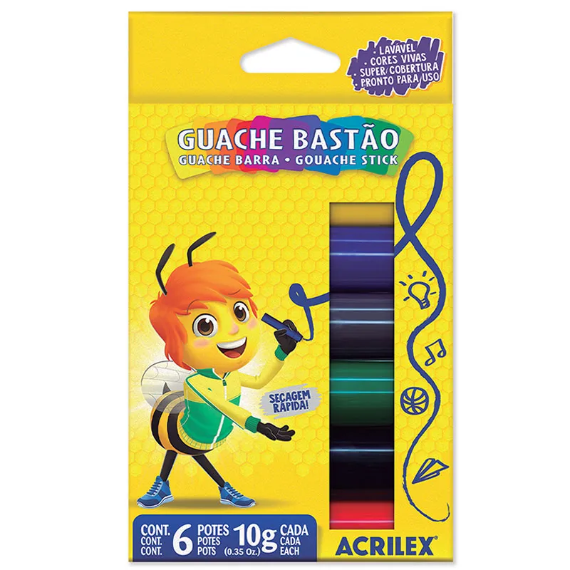 GUACHE BASTÃO 6 CORES - ACRILEX