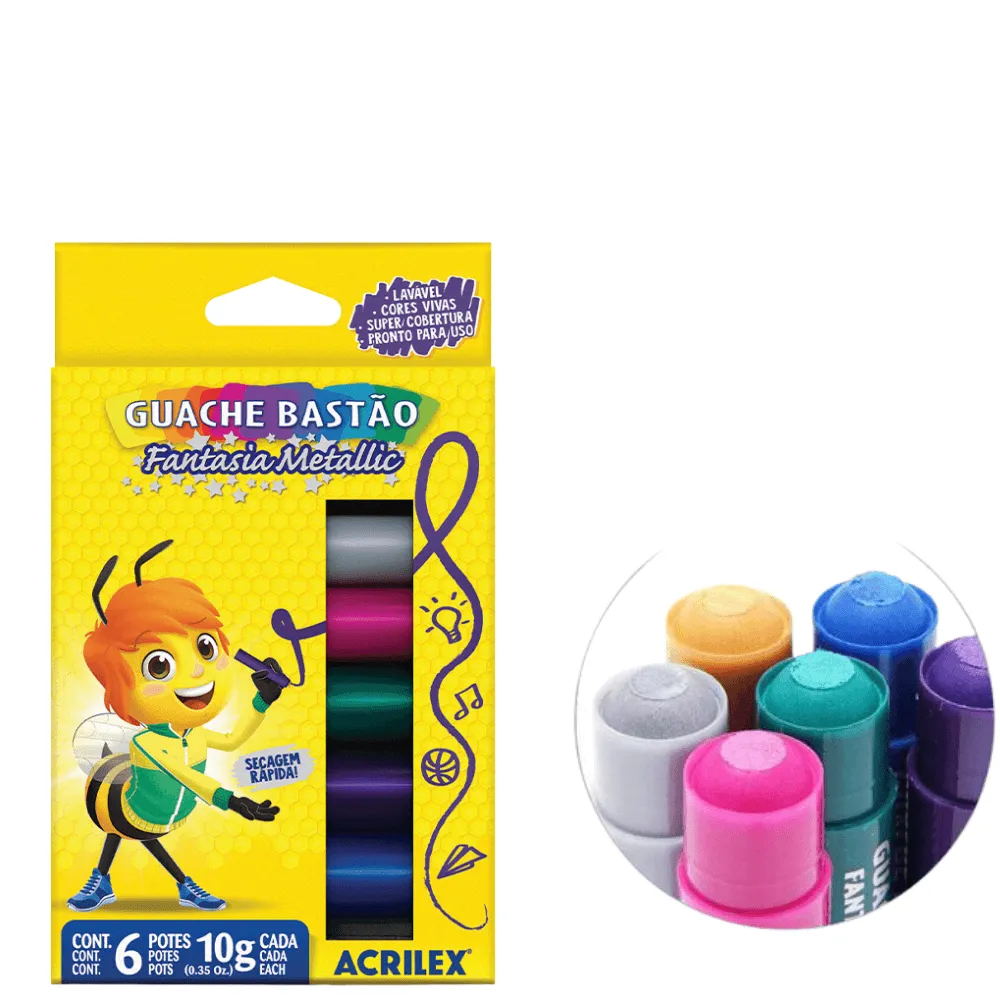 GUACHE BASTÃO 6 CORES METALICA - ACRILEX