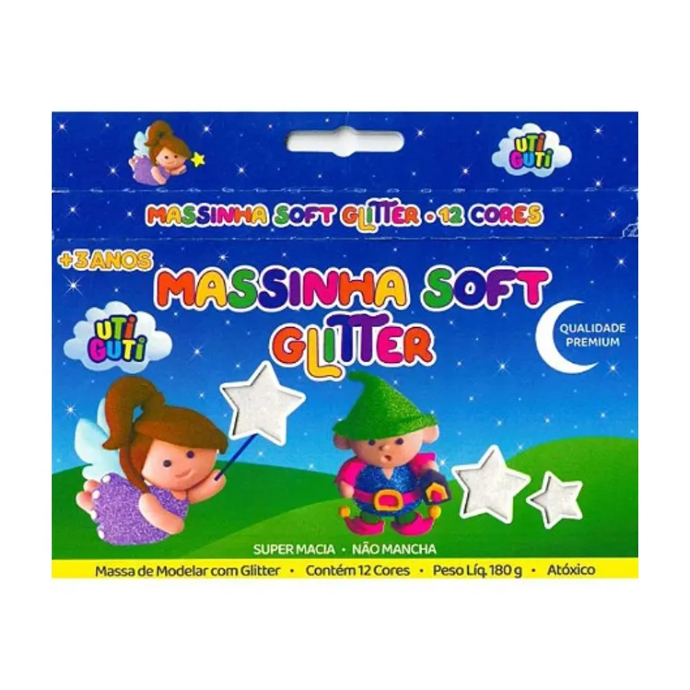 MASSINHA SOFT GLITTER 12 CORES 180G UTIGUTI- CANSON