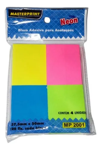 BLOCO ADESIVO NEON 4 CORES - MASTERPRINT
