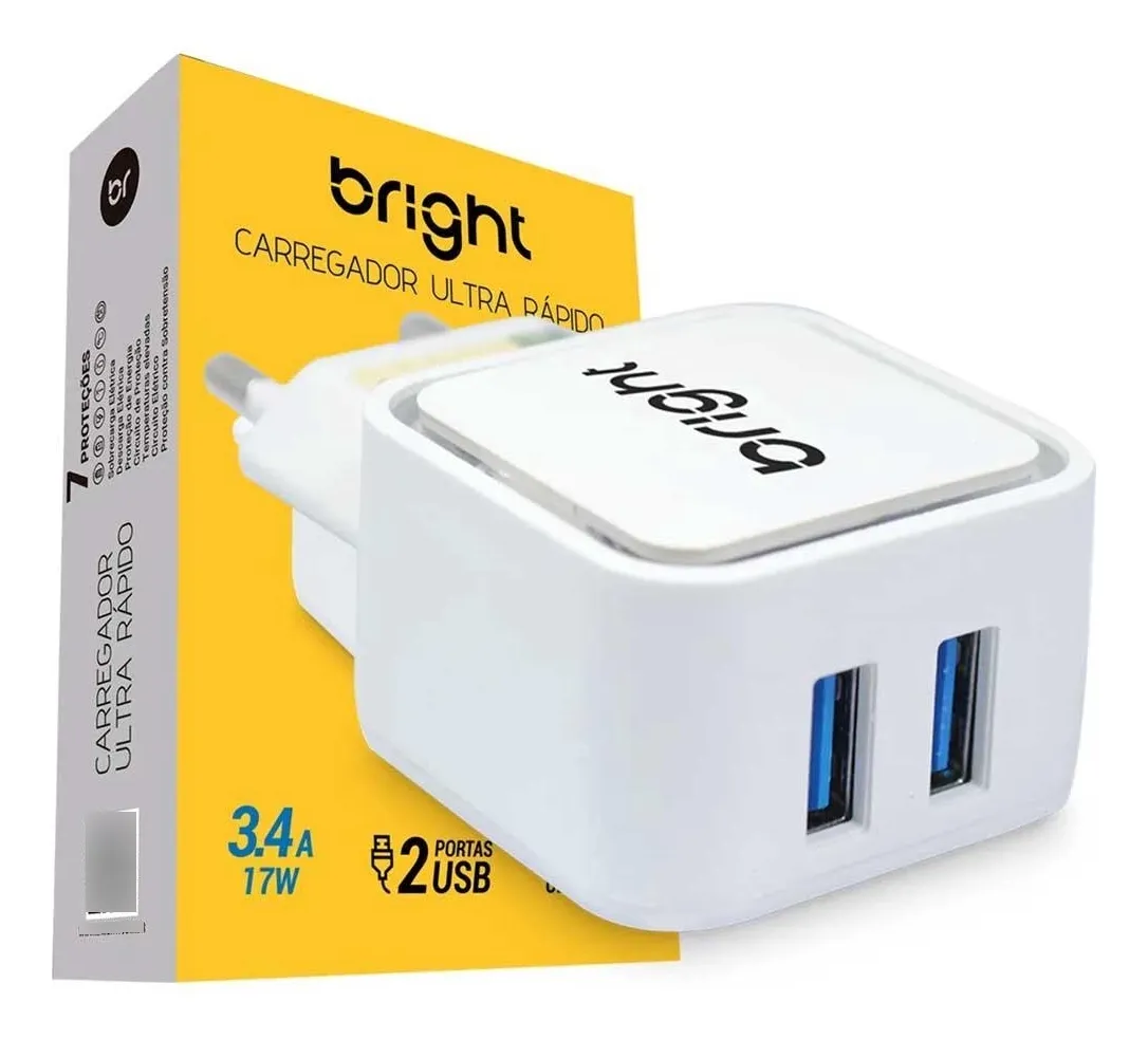 CARREGADOR PAREDE 2 USB 3.4A 17W - BRIGHT